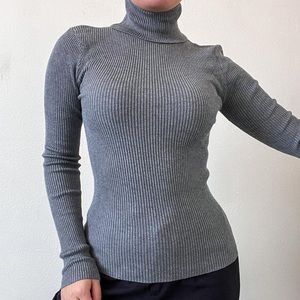 Grey Ribbed Knit Turtleneck